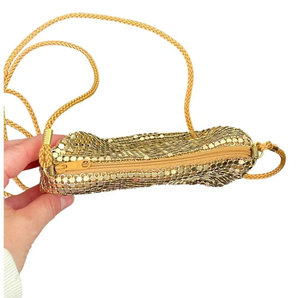 Gold Metallic Mesh Small Crossbody Evening Bag Party Purse - Picture 5 of 9